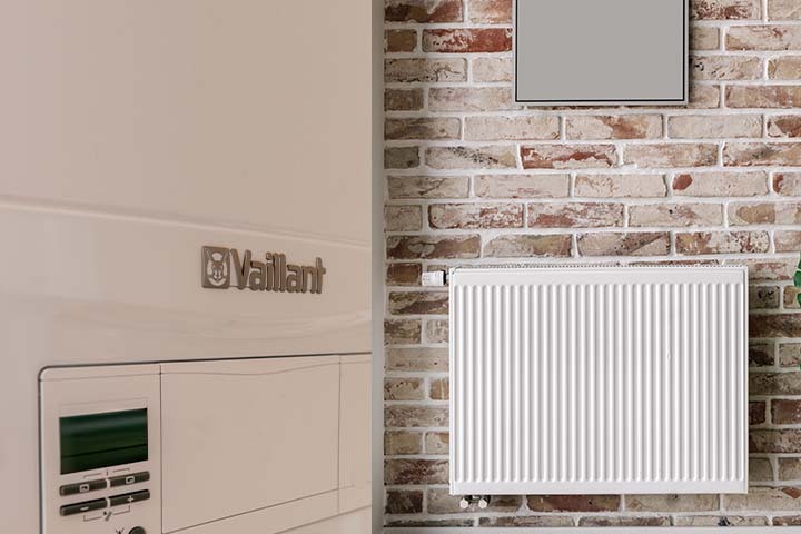 Vaillant boiler screen showing a flashing radiator symbol